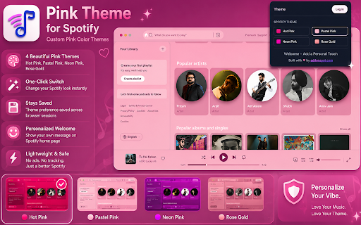 Pink Theme for Spotify - Custom Pink Color Themes :: Customize Spotify with pink aesthetic themes. Choose Hot Pink, Pastel, Neon, or Rose Gold skins to personalize your music player.