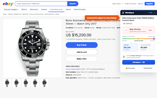 WristSignal: Watch Price Checker for eBay, Chrono24 & Reddit :: Instant BUY / FAIR / WATCH / SKIP price signals on watch listings, plus reports that find cheaper listings for the same watch.