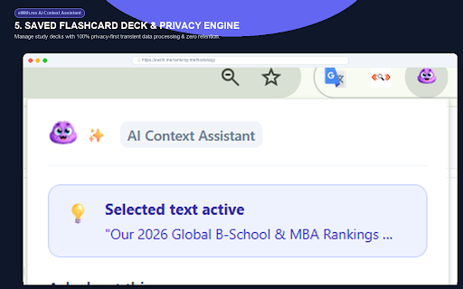 eWith.me AI Context Assistant :: Contextual AI assistant on any webpage: select text to rewrite, summarize, explain, create flashcards & quizzes.
