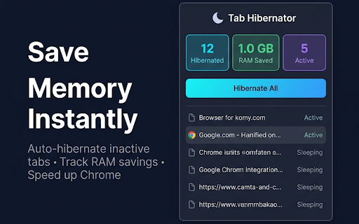 Tab Hibernator - Free & Fast Memory Saver :: ⚡ Free tab hibernator! Auto-sleep inactive tabs, save RAM & speed up Chrome instantly. Simple, fast & lightweight 🚀