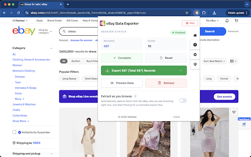 eBay Data Exporter :: Export eBay listings and search results to CSV, Excel XLSX, or JSON.