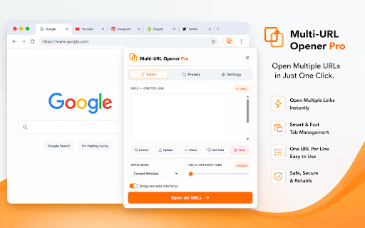 Multi-URL Opener Pro :: A high-performance utility to parse, clean, save, and open multiple URLs instantly or with a customizable delay.