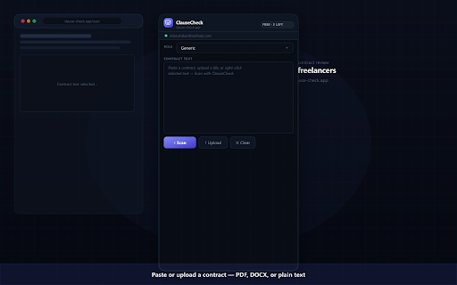 ClauseCheck — Contract Risk Scanner :: Scan freelance contracts in your browser and flag risky clauses with plain-English explanations.