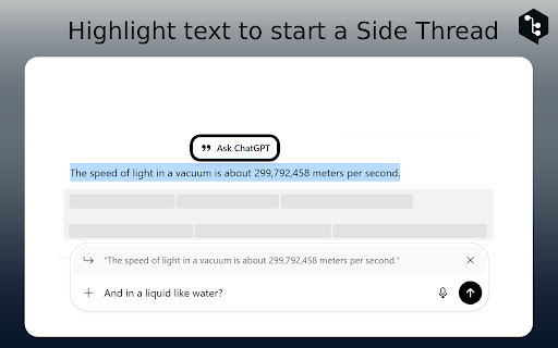 ChatGPT Side Threads – Branch Conversations Easily :: Open side conversations inside ChatGPT without losing focus — branch off, explore ideas, then collapse back to the main chat.