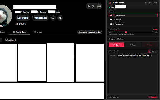 TikTok All Reposts Remover :: Bulk remove reposts, likes, and favorites from your TikTok profile.
