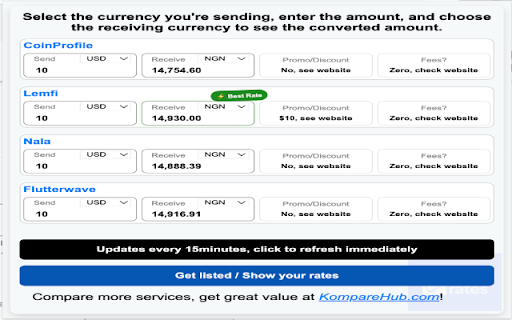 Compare Remittance Rates :: Compare real-time exchange rates for USD, GBP, EUR, and CAD to NGN, all in one place.