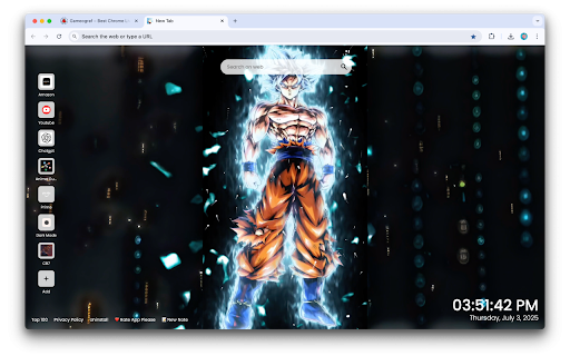 Goku Dragon Ball Live Wallpaper :: Power up Chrome with Goku Live Wallpaper – an animated tab where Goku radiates pure strength from the Dragon Ball universe!