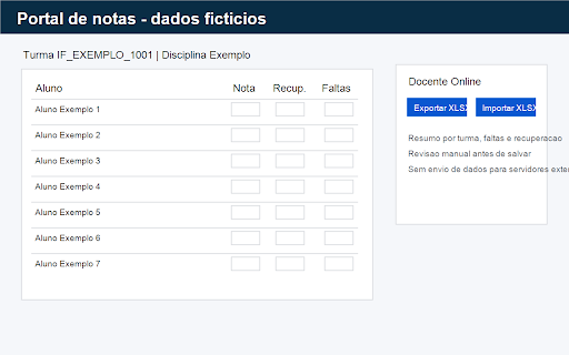 Docente Online - Lancamento Assistido :: Exporta alunos para XLSX e preenche notas, recuperacao e faltas no Docente Online com revisao manual.