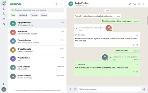 Transcritor para WhatsApp — Áudio em Texto :: Transcreva áudios do WhatsApp Web em texto com Whisper e formatação inteligente. Open source, sem anúncios e sem servidor próprio.