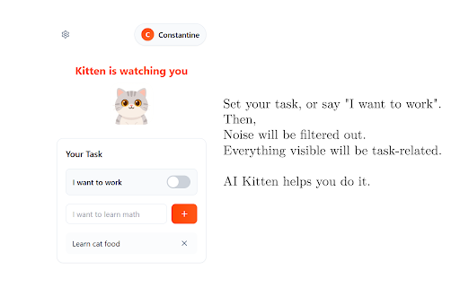 Kitten is watching you :: Define your goal, and let our AI filter content to ensure you're always on track.