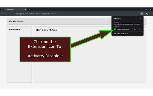 Hover Debug Overlay :: Show overlay with TOP/LEFT/RIGHT/BOTTOM on element hovered with optional element name