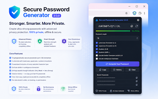 Secure Password Generator :: Fast, secure and completely private password generator. Session history only — cleared when browser closes.