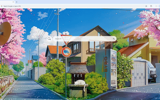 Spring Blossoms Live Wallpaper :: Cherry blossoms frame peaceful Japanese neighborhood street under brilliant blue sky.