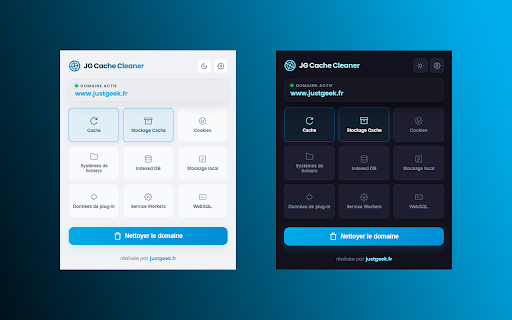 JG Cache Cleaner :: Videz facilement le cache, les cookies et autres données du site actuel en un seul clic.