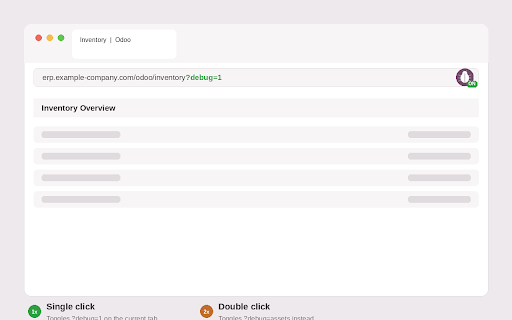 Odoo Debug Mode Toggle :: Toggle Odoo developer mode with one click. Double-click to toggle debug=assets.