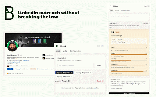 Blinked - LinkedIn Outreach :: LinkedIn outreach extension to score leads, send personalized connection notes, insert follow-up messages, and manage prospect lists