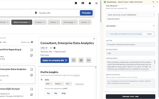 RapidApply - Quick Cover Letter Generator :: Generate professional cover letters from any job posting using advanced AI