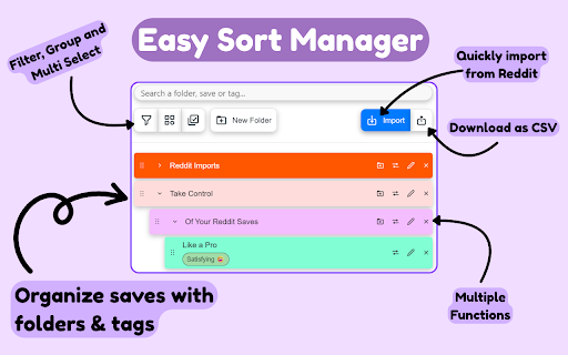 Easy Sort - Reddit Saved Post Manager & Organizer :: Organize saved Reddit posts & comments with folders, tags, filters, and search. Import, group, and manage everything with ease