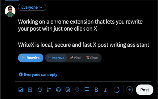 Write𝕏 — Enhance X Post :: Enhance your X posts with AI. Local, private, free.