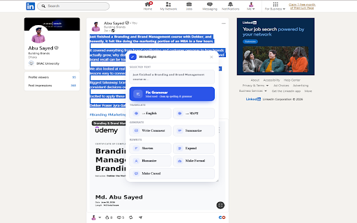 WriteRight :: AI writing assistant for English & বাংলা — grammar, translation, summarization & more.