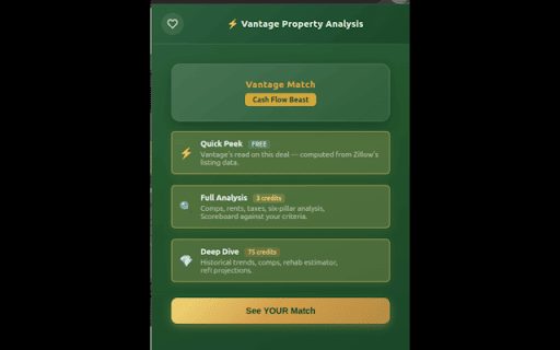Vantage - Property Analysis :: Quick Peek analysis badges on property listings
