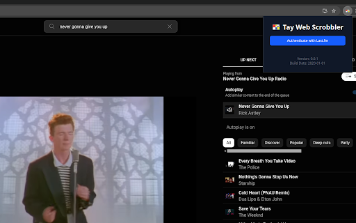 Tay Web Scrobbler :: Last.fm scrobbler for YT music