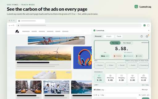 Lumotraq - Ad Filter and Carbon Emission Tracker :: Filter ads and measure the CO2 emissions of the ones you meet. Track your digital carbon footprint and browse more productively.