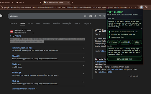Text Cleaner & Formatter :: Quickly clean and format text: trim spaces, remove blank lines, and change text case in a simple popup.