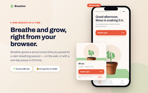 Breather :: A tiny desk garden that grows each time you stop to breathe. One gentle daily reminder, synced with the Breather web app.