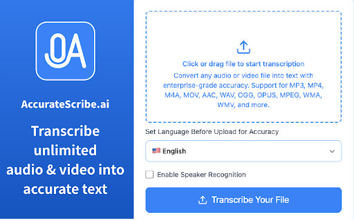 Transcribe Audio & Video & Speech to Text – Free Online Converter :: Convert unlimited audio and video to text with 99.8% AI accuracy. Transcribe 134+ languages, export as PDF, DOCX, TXT, or SRT.