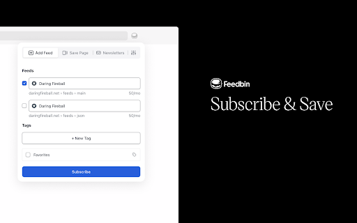 Feedbin Subscribe & Save :: Subscribe to feeds and save pages to Feedbin.