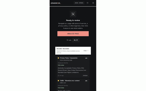 Clausewize :: Analyze the current page for legal risk signals.