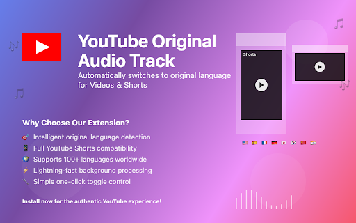 YouTube Original Audio Track for Shorts & Videos :: Automatically switches YouTube videos and shorts to original audio language.