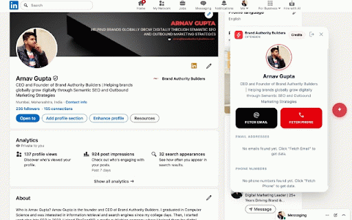 Brand Authority Builders :: LinkedIn profile enrichment extension