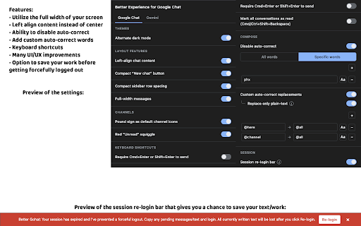 Better Experience for Google Chat :: A customizable UI/UX polish layer for Google Chat, with matching tweaks for its Gemini side panel.