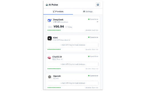 AI Pulse :: Monitor usage, balance, and service status of your AI service providers — all in one place.