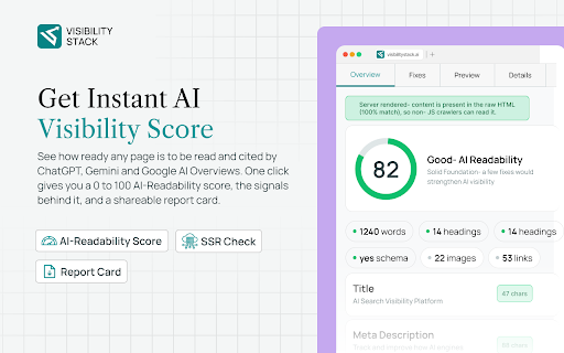 AI Crawl Accuracy, by VisibilityStack :: Score any page for AI search. See how ChatGPT, Gemini and AI Overviews read it, and what to fix to get cited.