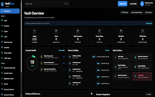 VaultCove :: Offline-first encrypted password manager with local vault, secure login, backups, and optional Lifetime Premium.