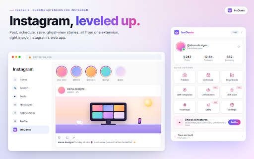 InsGenie: Post, Save, Schedule for Instagram :: Post, schedule, and bulk download from Instagram, plus ghost view stories, DM templates, hashtag tools, unfollower tracker.
