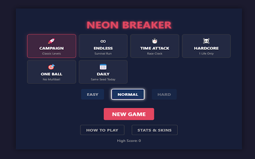 Neon Brick Breaker Challenge :: Smash bricks, collect power-ups, and survive endless levels in this retro arcade classic. Play offline!