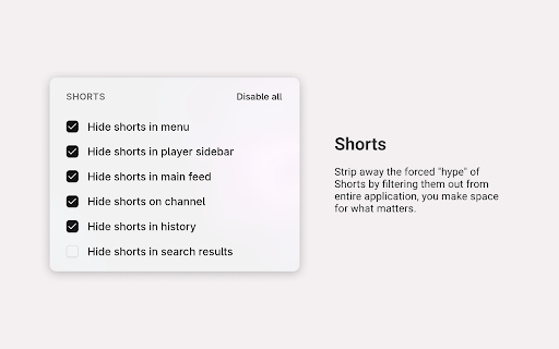 Secare :: Disable Youtube UI elements with single click