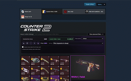 SAB | Trade — CS2 Trading Tools :: Compare CS2 prices, inspect float data, manage offers, and review trade history directly on Steam.