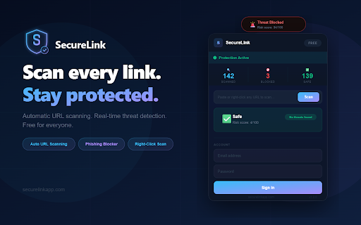 SecureLink :: Automatically scans URLs you visit and warns you about malicious sites. Free for everyone.