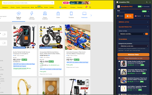 Achadinho PRO :: Encontre ofertas no Mercado Livre, Shopee e Amazon, gere seus links de afiliado e envie os produtos para o seu Achadinho PRO.