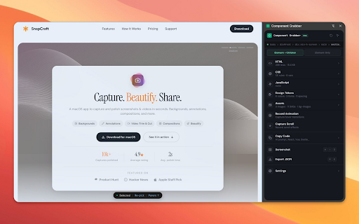 Component Grabber :: Extract design tokens, CSS, accessibility data and animations from any element on any page.