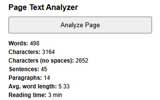Page Text Analyzer :: Counts words, characters, reading time, and page structure on any webpage.
