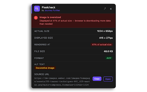 Pixelcheck by Journey Further :: Audit page images, inspect colours, and detect fonts. Built by Journey Further.