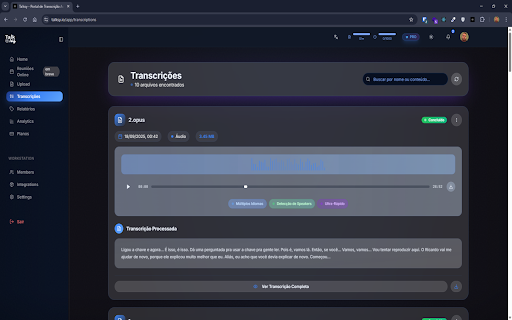 Talksy - O fim do 'depois te envio' :: Convide automaticamente o Talksy AI para suas reuniões do Google Meet e grave conversas com transcrição inteligente.