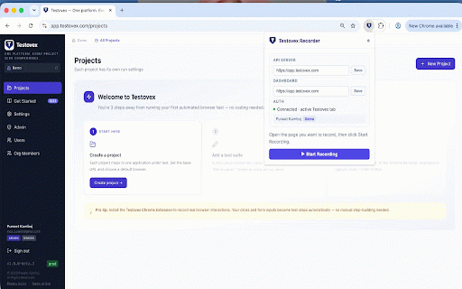 Testovex Recorder :: Record browser interactions and save them as Testovex test cases
