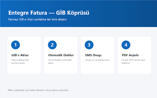 Entegre Fatura — GİB Köprüsü :: Entegre Fatura'daki faturayı GİB e-Arşiv portalına aktarır, formu doldurur ve onaylanan PDF'i panele geri yükler.